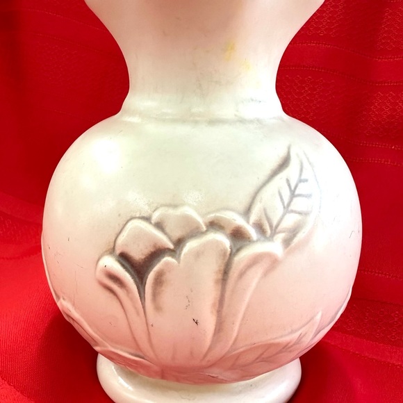 Vintage Red Wing Magnolia Floral Embossed Ceramic 6” Vase - Picture 4 of 4
